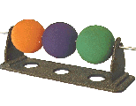 [Image of 3 diffrent colored balls threaded on a horizontal metal bar]