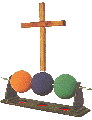 [Image of 3 balls with bottom of a cross attached to the middle ball]